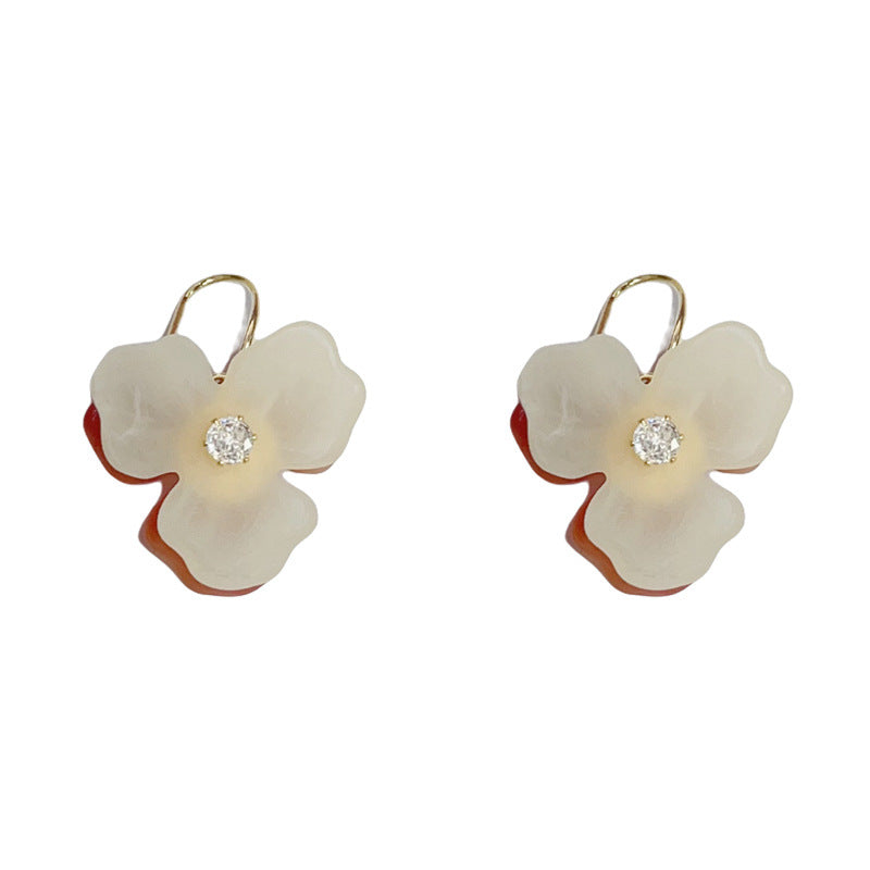 Elegant Double-Sided Acrylic Petal Ear Hook Earrings – Floral Design