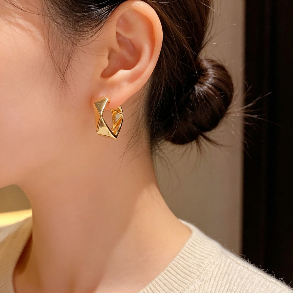 Eaioncol Faceted Diamond Hoop Earrings Gold Silver