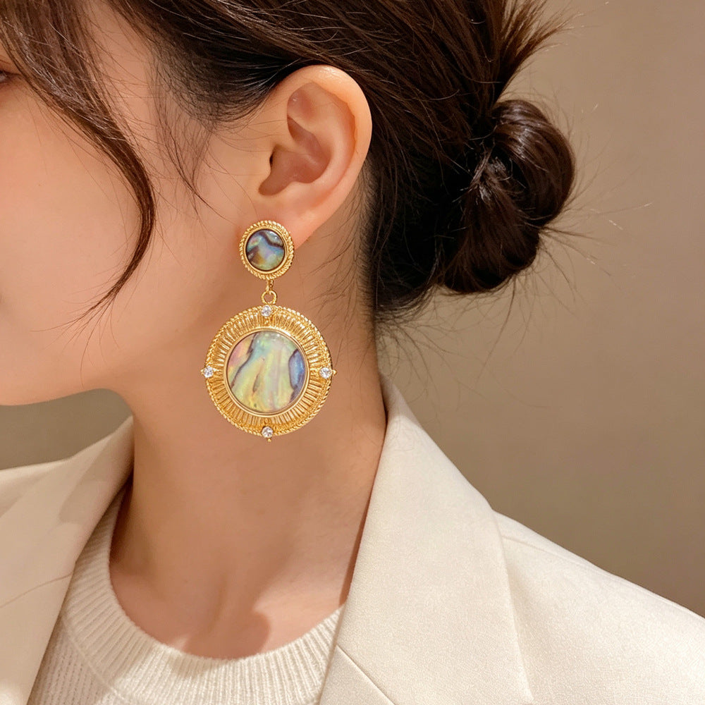 Eaioncol Colorful Mother of Pearl Circle Drop Earrings Gold