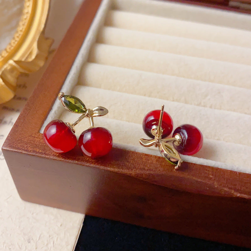 Elegant Red Cherry Stud Earrings – Sweet Fruit Design