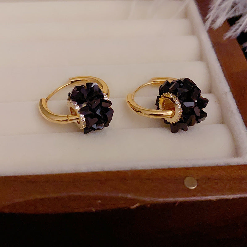 14K Gold-Plated Black Crystal Two-Way Earrings-Chic Minimalist Design