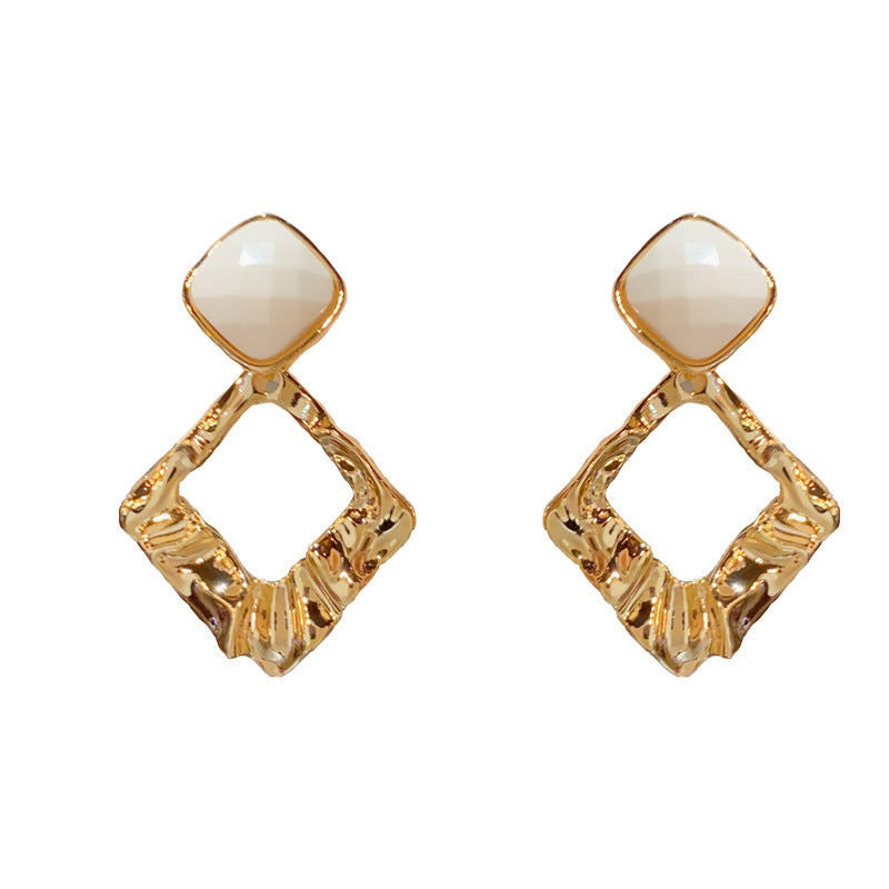 18K Gold-Plated Geometric Diamond Earrings - Bold Minimalist Design