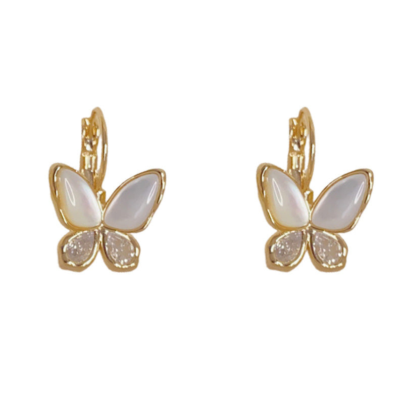 Eaioncol Mother of Pearl Butterfly Hoop Earrings Gold