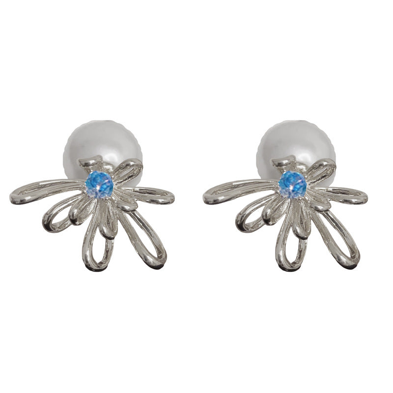 Eaioncol Two-Way Metal Petal Pearl Earrings Gold Silver