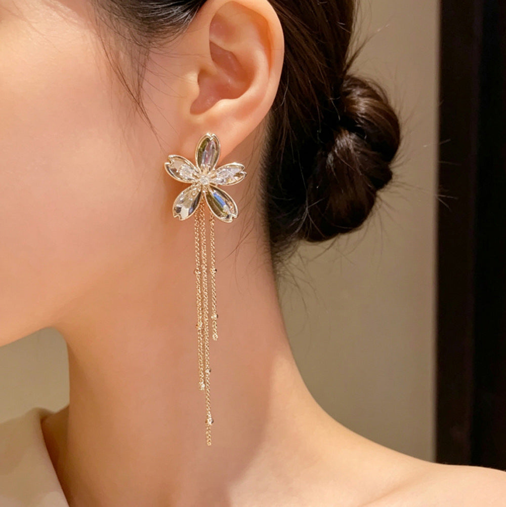 Eaioncol Bronze Petal Tassel Drop Earrings Gold