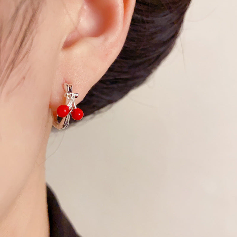 Elegant Thick Silver-Plated Cherry Ear Cuff – French Retro Design