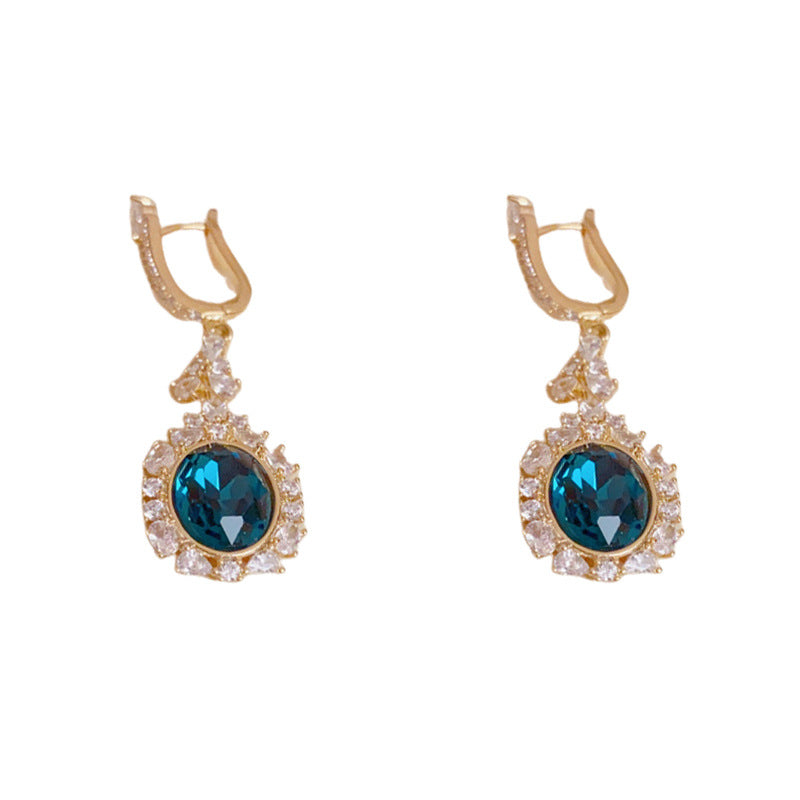Luxury Zircon Blue Diamond Tassel Drop Earrings – Geometric Design