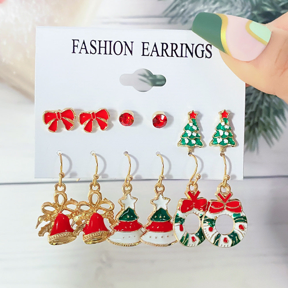 Christmas Earrings Cartoon Ear Stud Set - with Enamel Finish