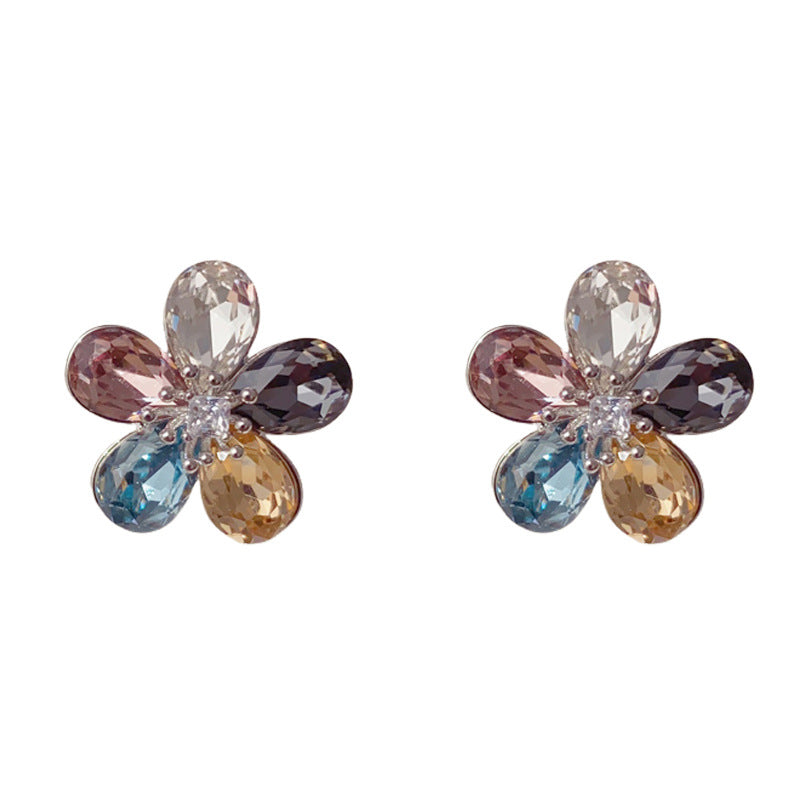 Luxury Colorful Zircon Flower Stud Earrings – Floral Design
