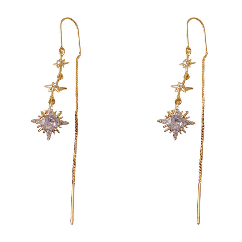 Luxury Zircon Octagram Star Tassel Threader Earrings – Elegant Design