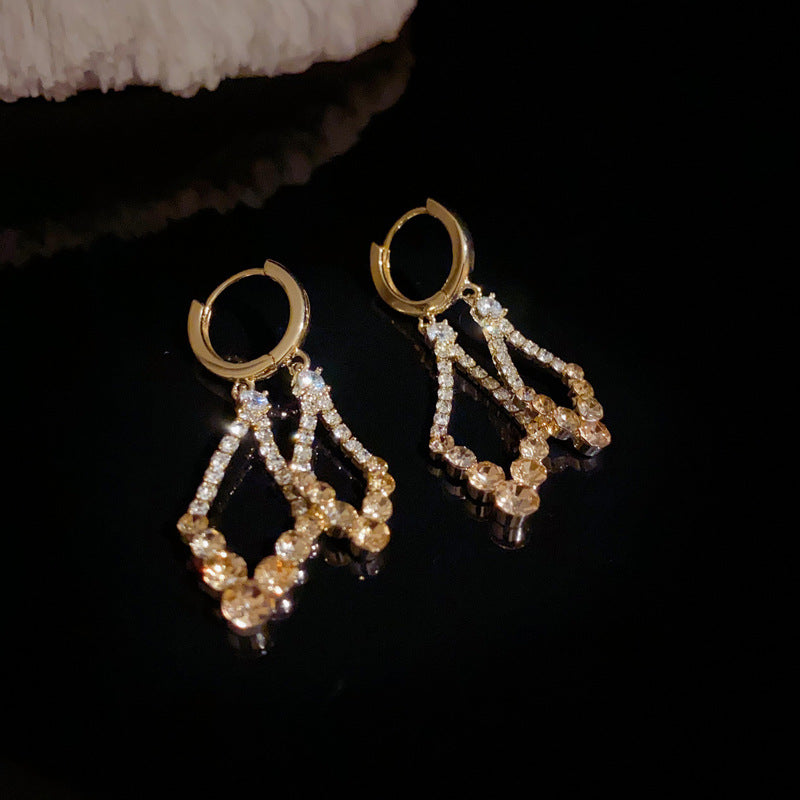 14K Gold-Plated Double-Layer Brown Zircon Hoop Earrings-Elegant Design