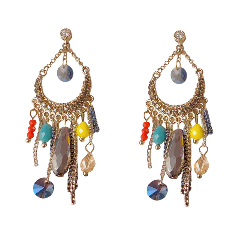 Luxury Handcrafted Teardrop Beaded Tassel Earrings – Geometric Design