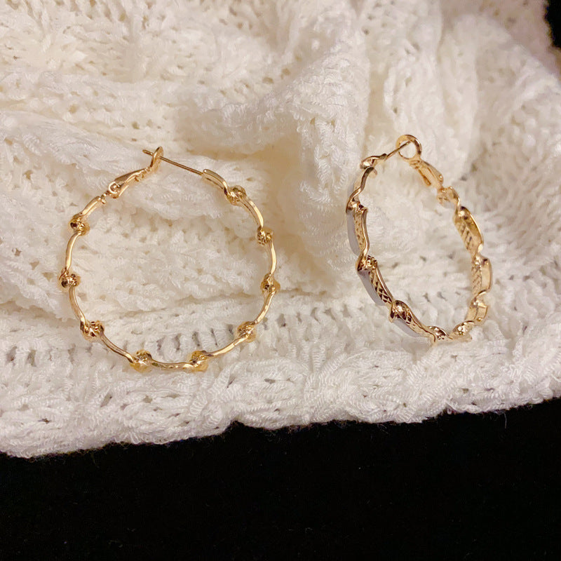 14K Gold-Plated Metal Twisted Hoop Earrings - Bold Geometric Design