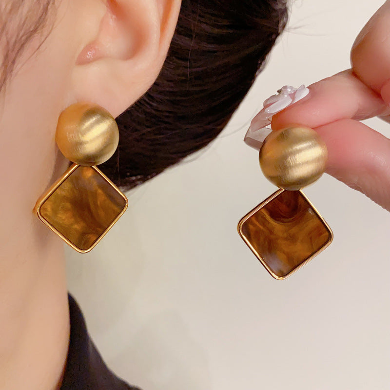 14K Gold-Plated Geometric Round and Square Earrings -Minimalist Design