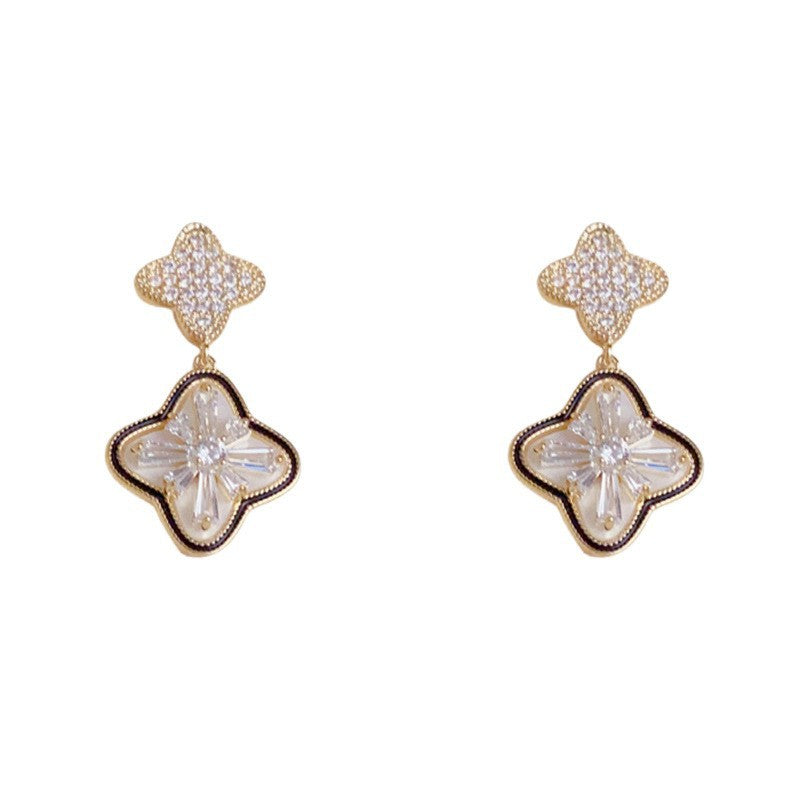 Eaioncol Four Leaf Clover CZ Drop Earrings Gold Silver