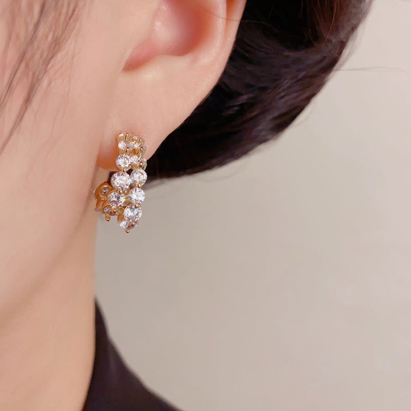 Elegant Full-Zircon Double-Row C-Hoop Earrings – Geometric Design