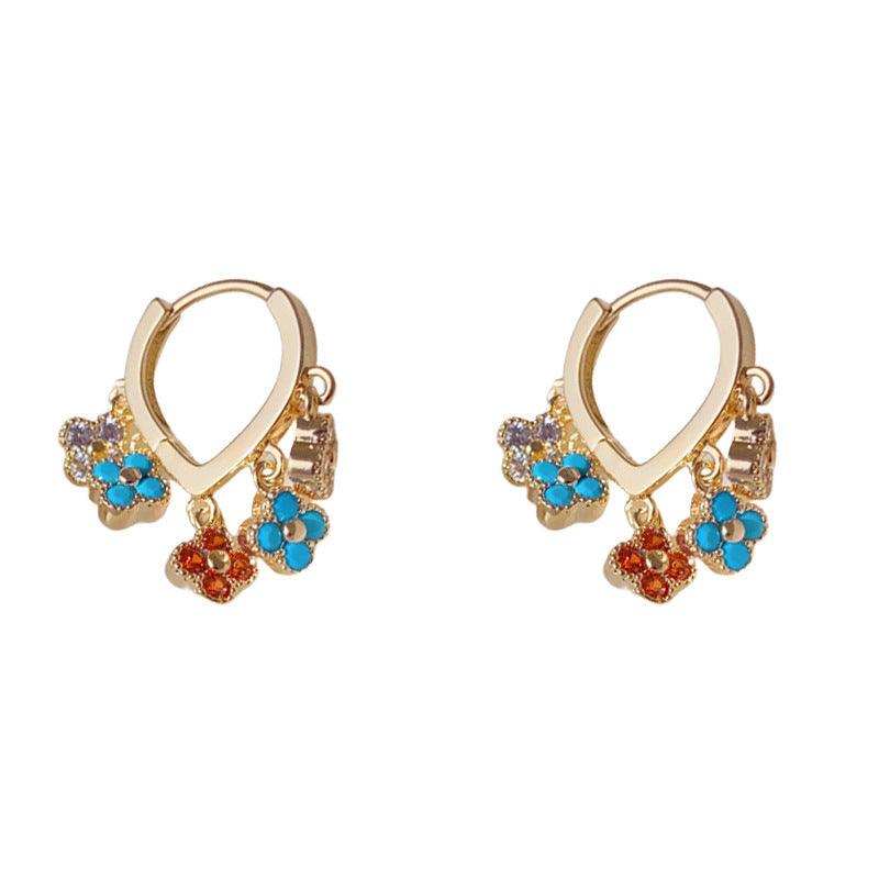 Luxury Colorful 4Leaf Flower Tassel Ear Cuff Earrings – Floral Design