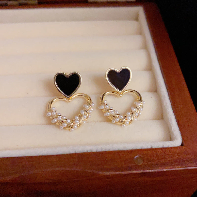 14K Gold-Plated Black Heart Shape Ear Cuffs - Minimalist Design