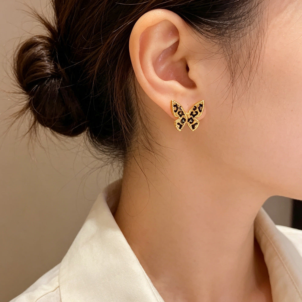 Eaioncol Leopard Butterfly Stud Earrings 14K Gold Plated