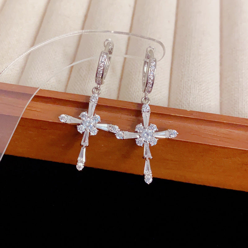 Gold Cross Huggie Earrings – Cubic Zirconia Clicker Hoops for Women