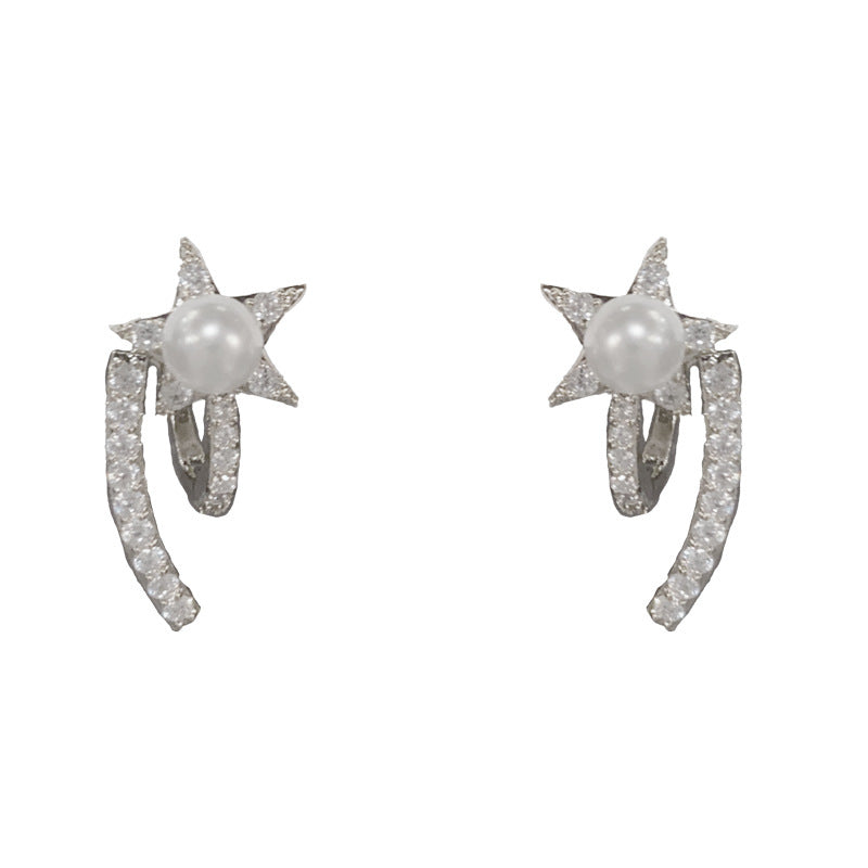 Elegant Zircon Pearl Star Geometric Stud Earrings – Minimalist Design