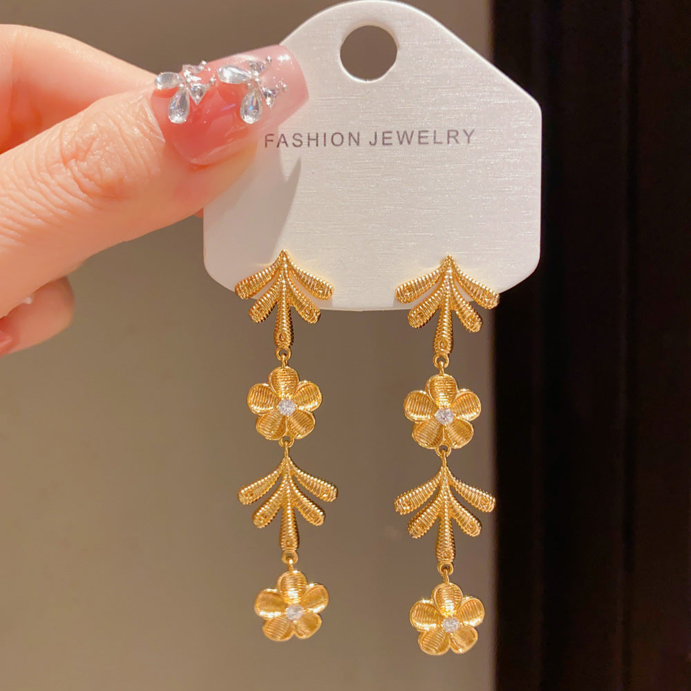Eaioncol Floral Petal Tassel Drop Earrings 18K Gold Plated