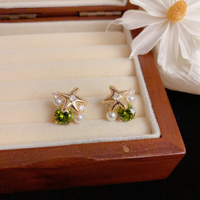 Luxury Metal Star Pearl & Crystal Stud Earrings – Elegant Design