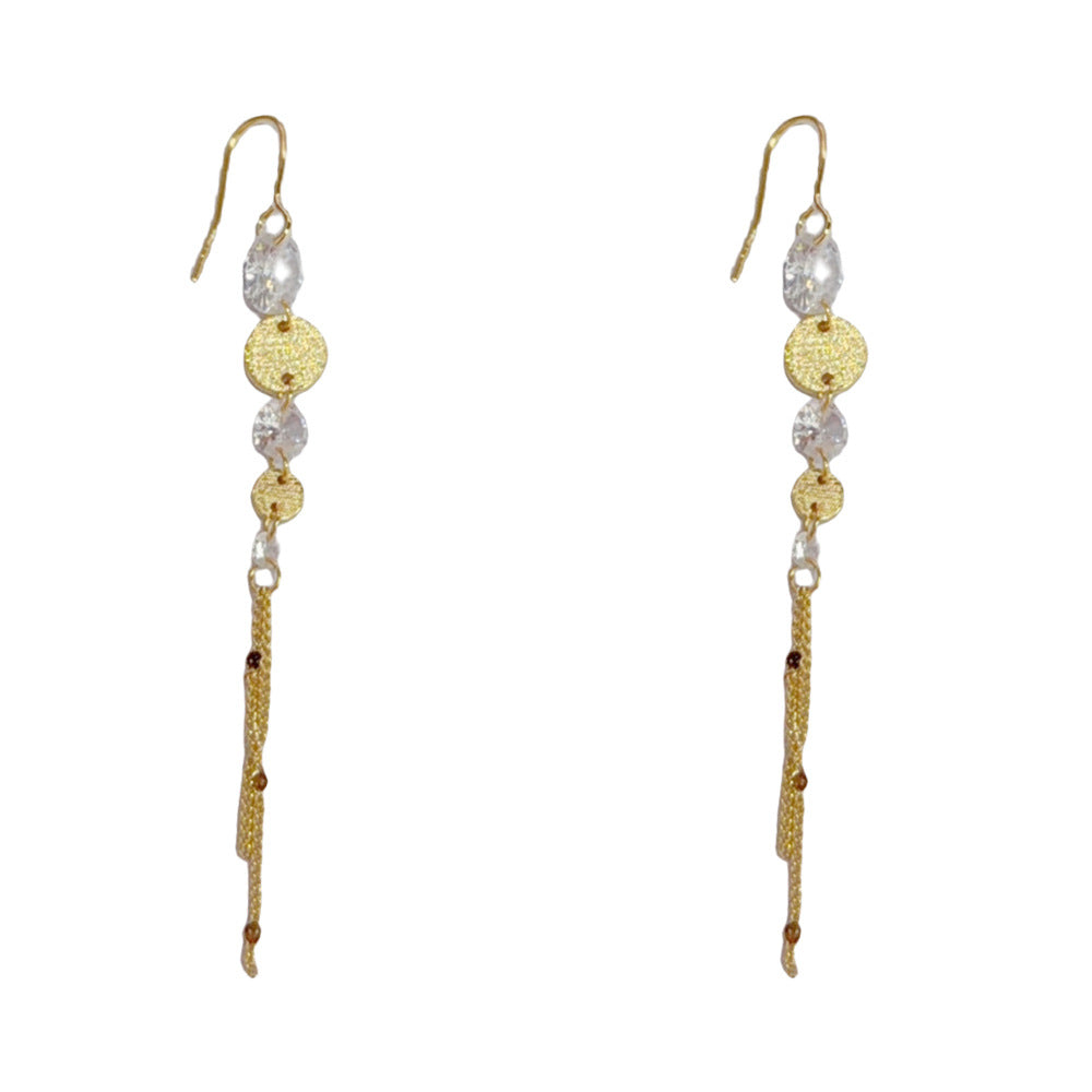 Eaioncol CZ Disc Tassel Ear Hooks 14K Gold & Silver Plated