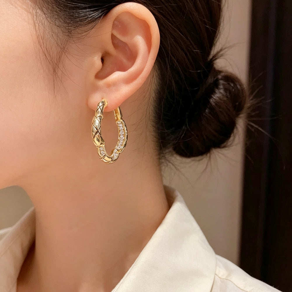 Eaioncol Four Leaf CZ Hoop Earrings 14K Gold Plated