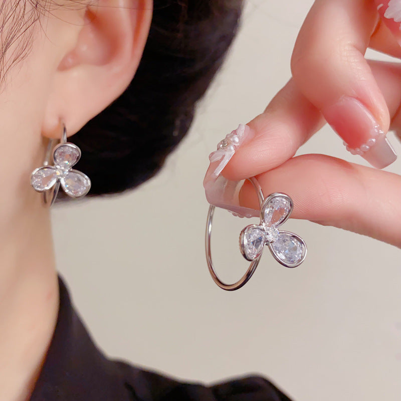 Eaioncol Three Leaf Clover CZ Hoop Earrings Gold Silver