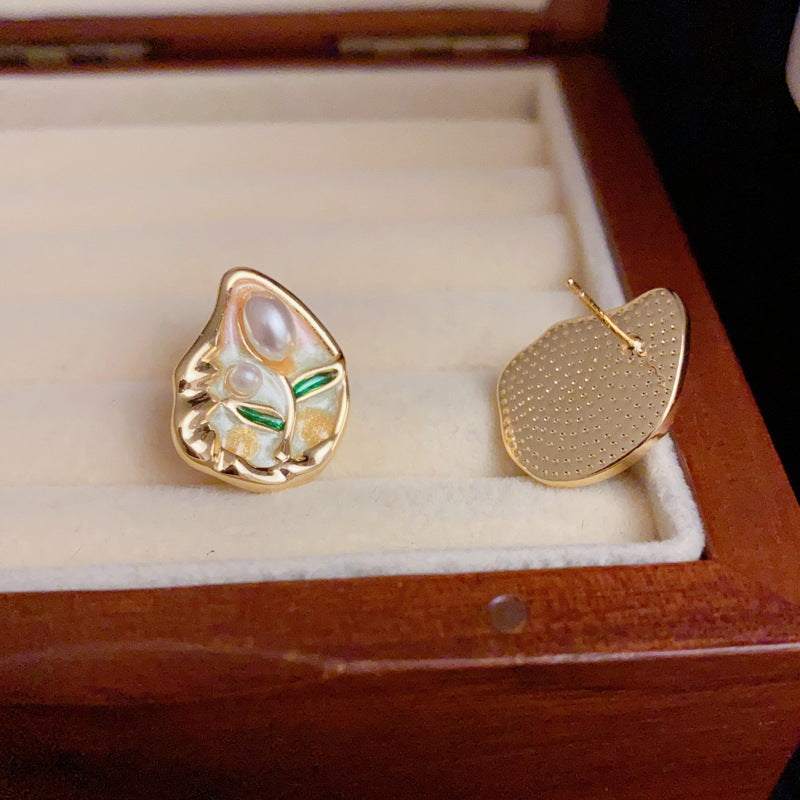 14K Gold Pearl Tulip Geometric Jewelry – Earrings, Bracelet & Necklace