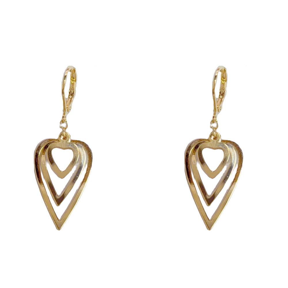 Eaioncol 3‑Layer Openwork Heart Drop Earrings Gold Silver