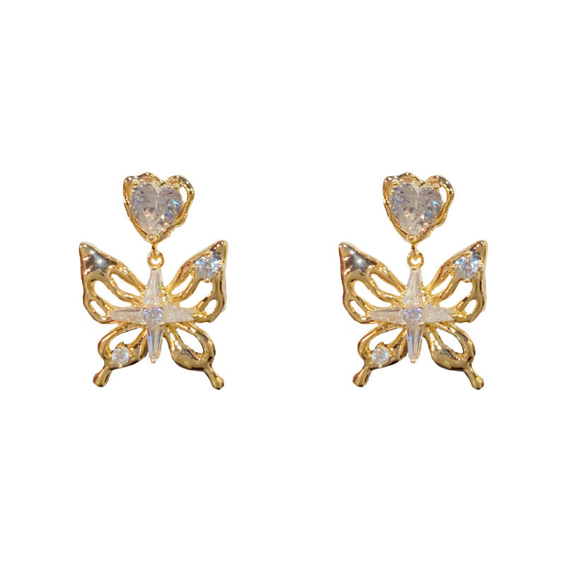 14K Gold-Plated Metal Hollow Butterfly Stud Earrings - Elegant & Chic