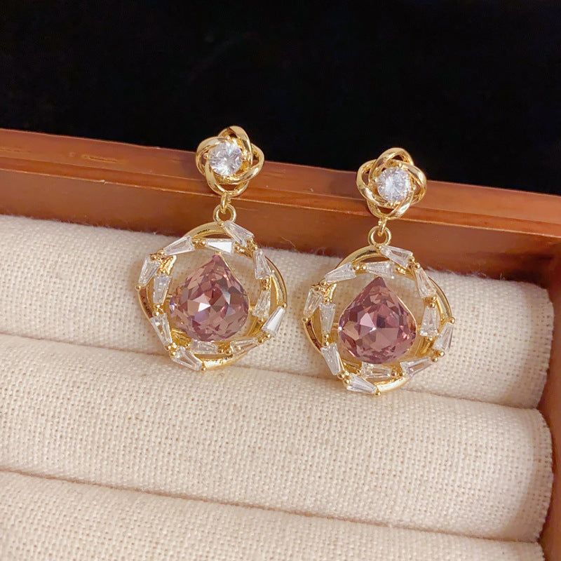 Eaioncol Geometric Zircon Halo Teardrop Drop Earrings Gold