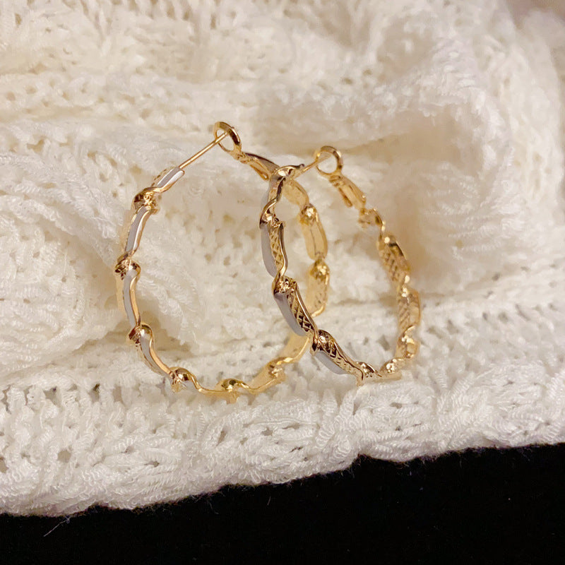 14K Gold-Plated Metal Twisted Hoop Earrings - Bold Geometric Design