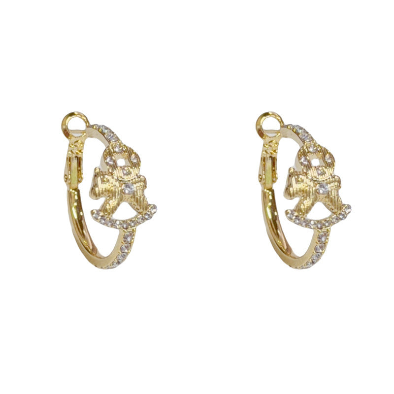 Luxury Zircon “Good Fortune Horse” Hoop Earrings – Elegant Design
