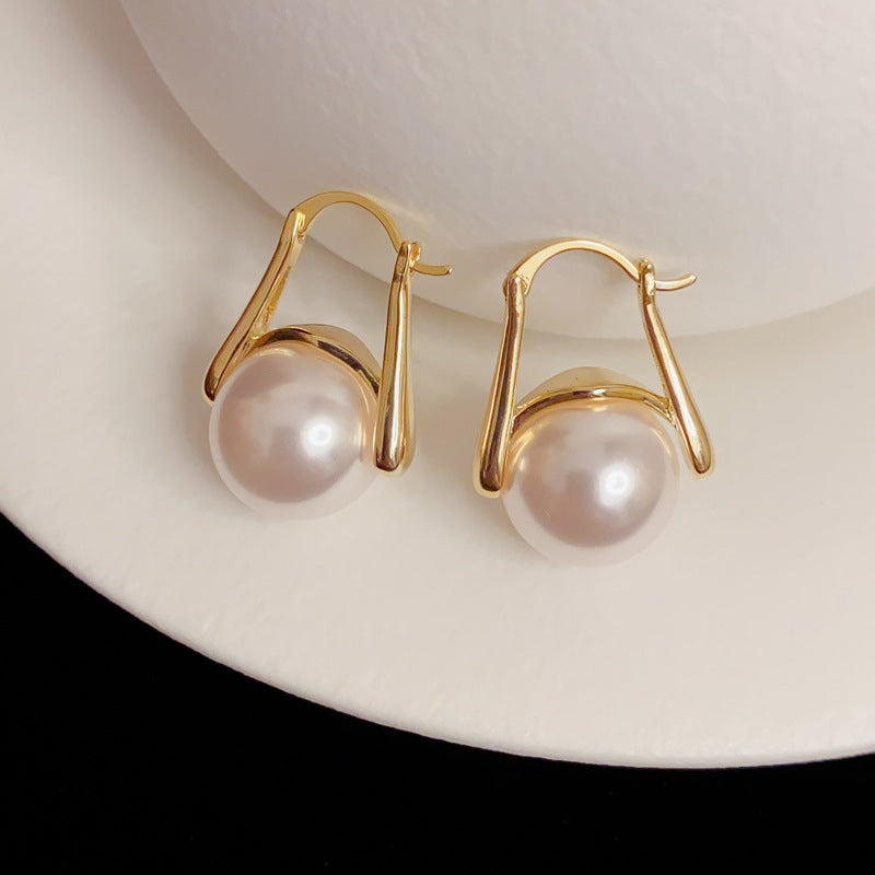 Eaioncol Round Pearl Hoop Earrings Gold Silver