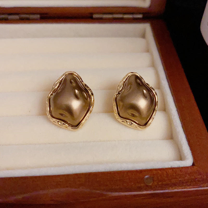 14K Gold-Plated Brown Irregular Oval Earrings - Vintage Chic