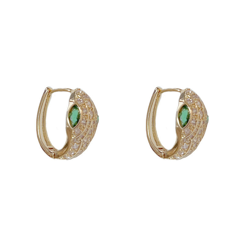 14K Gold-Plated Zircon Green-Eyed Snake Earrings-Chic & Elegant Design