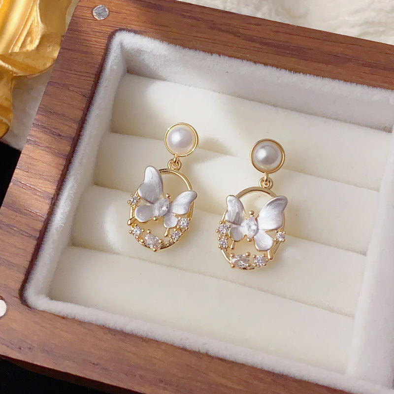 Luxury Zircon Butterfly Oval Drop Earrings – Elegant Design