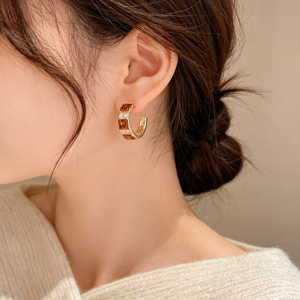 Eaioncol Square CZ Hoop Earrings Gold