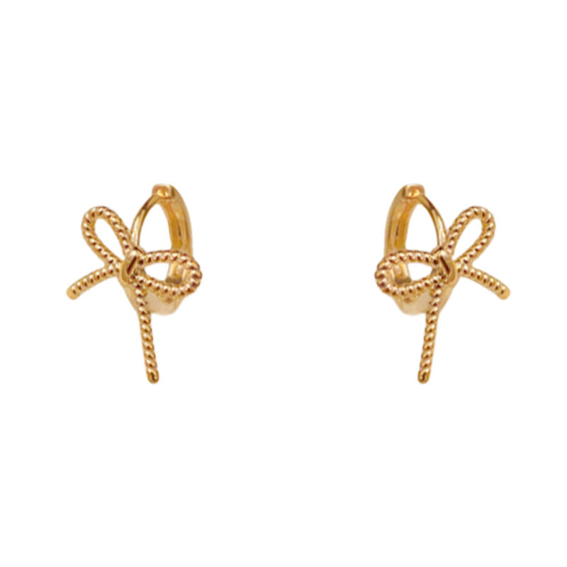 Elegant Metal Bow Small Ear Cuff Earrings – Silver Needle Design