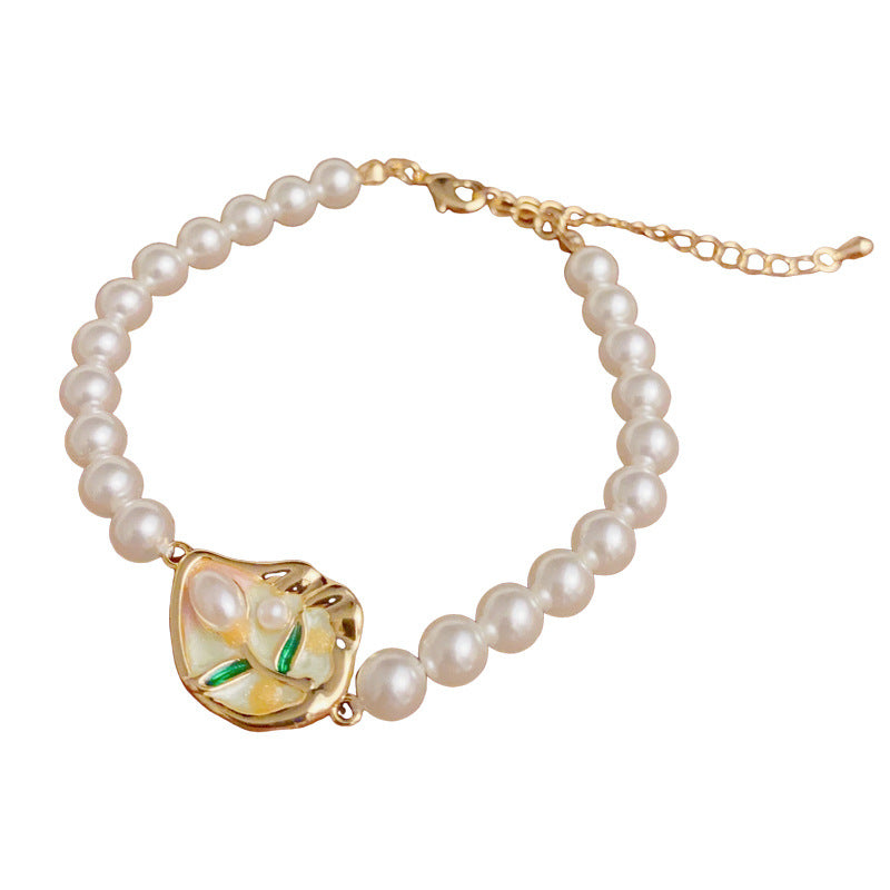14K Gold Pearl Tulip Geometric Jewelry – Earrings, Bracelet & Necklace