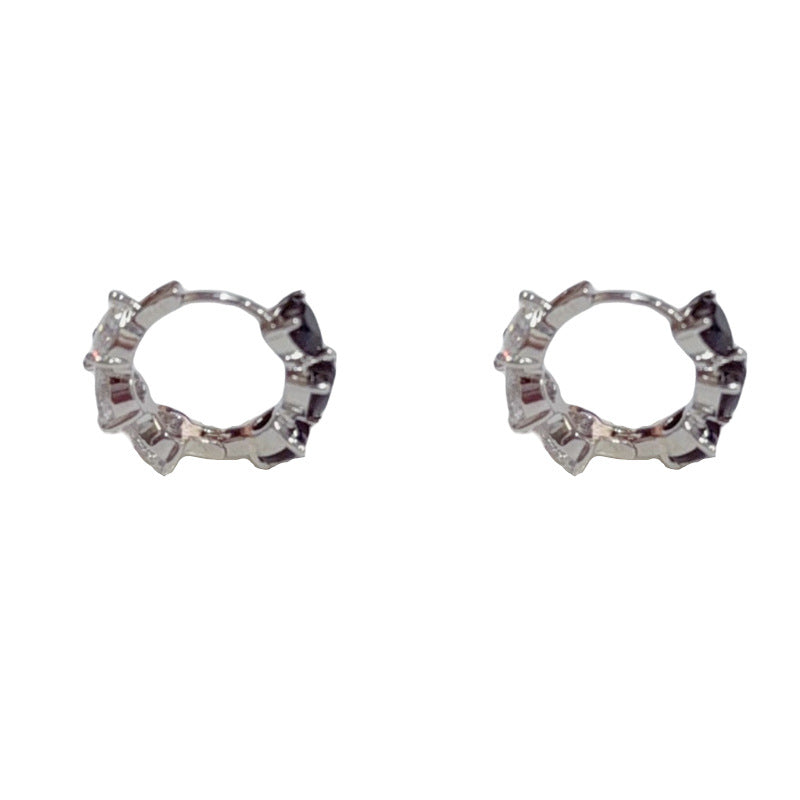 Elegant Zircon Heart Double-Sided Hoop Earrings – Geometric Design