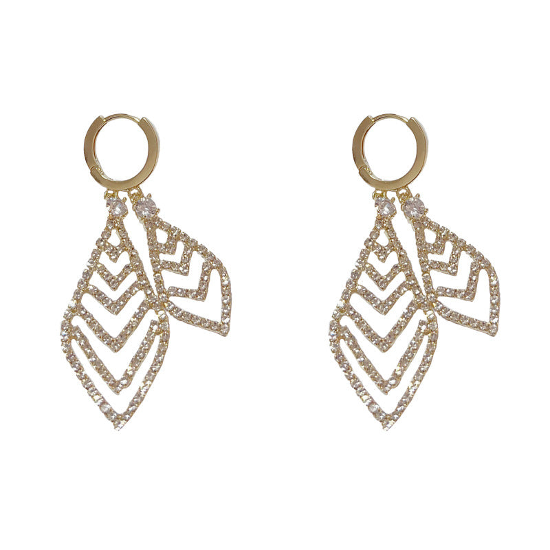 14K Gold-Plated Diamond D-Layer Hollow Tassel Earrings -Elegant & Chic