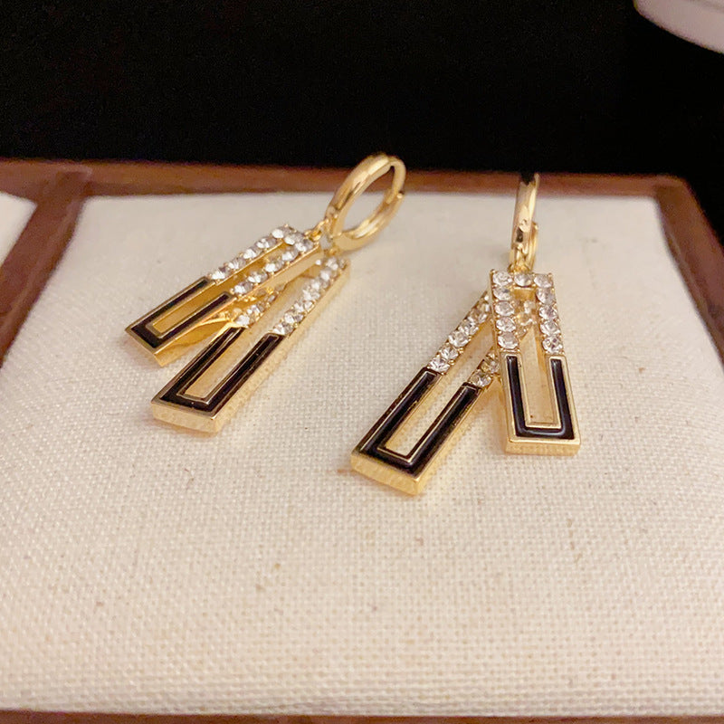 14k Gold Plated Elegant Geometric Zircon Drip Oil Earrings - Minimalist Design