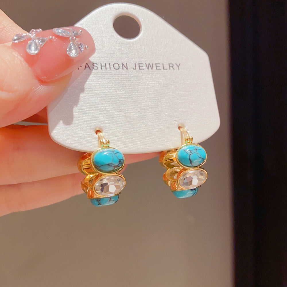Eaioncol Turquoise Geometric Hoop Earrings Gold