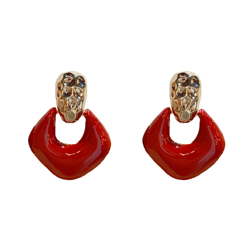 14K Gold-Plated Ankara Red Drop Oil Diamond Earrings - Chic & Vintage