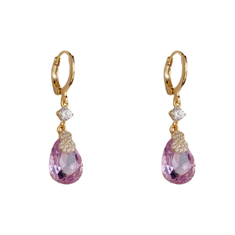 14K Gold Luxury Purple Waterdrop Tassel Earrings – Elegant Design