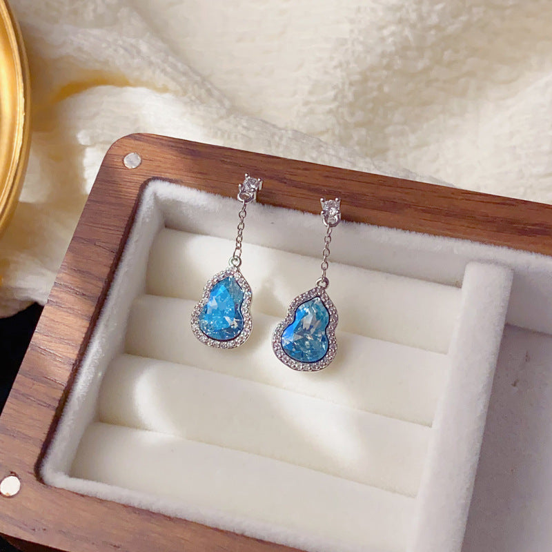 Elegant Zircon Gourd Tassel Drop Earrings – Floral Design